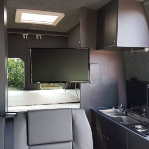 2018.07 VW Crafter MWB Conversion View of Inside Looking Towards Rear Fixed Bed