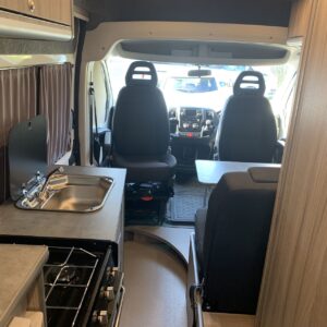 2019.07 Peugeot Boxer L4 Conversion View of Cab Area with Swivelled Cab Seats