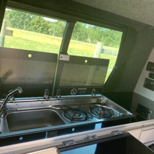 2019.08 VW T5 SWB 2 Berth Conversion Hob/Sink with Glass Lid Open