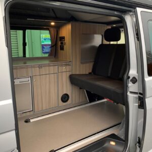 2019.11 VW T6 SWB Full Conversion View of Inside Through Open Sliding Door