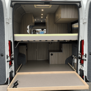 Peugeot Boxer L4H2 Full Conversion View of Garage Compartment With Sliding Tray