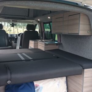 2020.06 VW T6 SWB Conversion Inside View Looking Through Open Back Doors