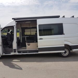 2020.07 VW Crafter LWB Conversion Outside View with Sliding Door Open