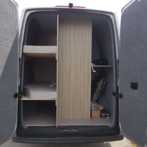 2020.07 VW Crafter LWB Conversion Rear of Van with Back Doors Open