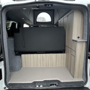 Ford Transit Custom LWB Full Conversion View of Rear of Van With Back Doors Open