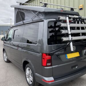 2020.09 VW T6.1 SWB Conversion View of Rear with Tailgate Bike Rack