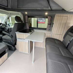 2020.09 VW T6.1 SWB Conversion Inside View of Table in Front of Hob/Sink Area