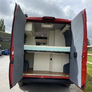 2020.10 Fiat Ducato L3H2 Conversion View of Rear of Van with Back Doors Open
