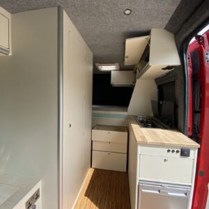 2020.10 Fiat Ducato L3H2 Conversion Inside View with Storage Cupboards Open