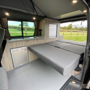 2020.10 VW T5 SWB Full Conversion Inside View with RIB Seat in Bed Position