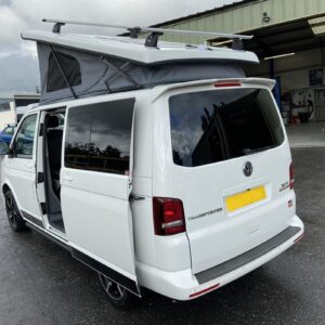2020.10 VW T5 SWB Full Conversion Outside View of Rear with Roof Elevated