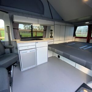 2020.12 VW T6 LWB Full Conversion Inside View with Seat in Bed Position