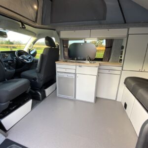 2020.12 VW T6 LWB Full Conversion Inside View of Van with Swivelled Front Seats