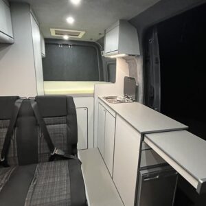 Mercedes Sprinter MWB 4 Berth Conversion Inside View with Sideboard Extended