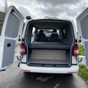 2021.03 VW T5 Day Van Conversion View of Inside Through Open Back Doors
