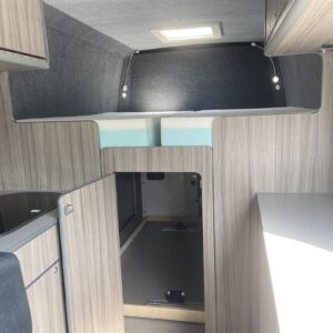 2021.04 Mercedes Sprinter LWB Conversion with Cupboard Under Rear Fixed Bed Open