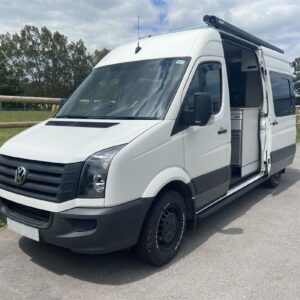 2021.06 VW Crafter MWB Conversion Outside View of Van with Sliding Door Open