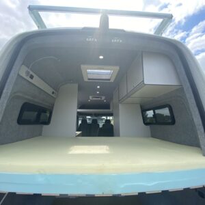 2021.06 VW Crafter MWB Conversion Rear of Van Looking Through Open Back Doors