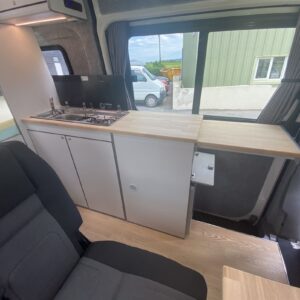 2021.06 VW Crafter MWB Conversion Side Kitchen Area with Extended Worktop
