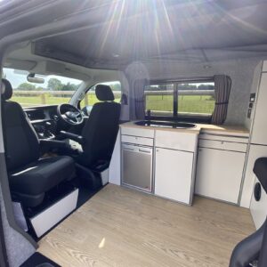 VW T6 LWB 4 Berth Full Conversion Inside View of Van Showing Cab Seating