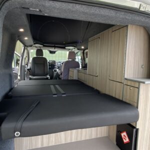 2021.08 Ford Transit Custom SWB Conversion View of Inside Through Back Doors
