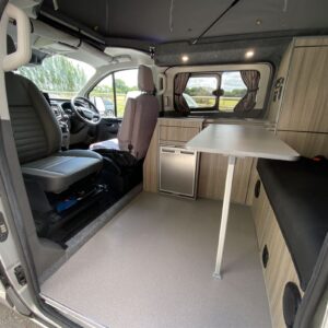 2021.08 Ford Transit Custom SWB Conversion View of Swivelled Front Seats and Table