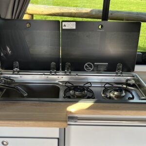 2021.02 Renault Trafic SWB Conversion Hob/Sink with Glass Lid Open