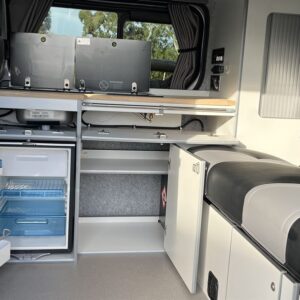 2021.02 Renault Trafic SWB Conversion Inside View with Storage Cupboards Open