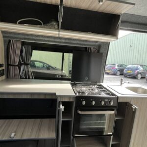 2021.11 Peugeot Boxer L3H2 Conversion kitchen Area With Cupboards Open