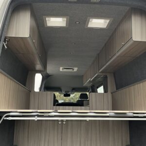 2021.11 VW Crafter LWB Conversion Inside View Looking Through Open Back Doors