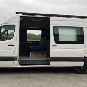 2021.11 VW Crafter LWB Conversion Outside View with Sliding Door Open