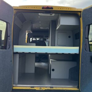 2022.01 Peugeot Boxer L3 Conversion View of Rear of Van with Back Doors Open