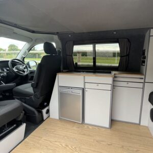 VW T6 LWB 4 Berth Conversion View of Inside and Cab Seats