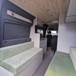 VW Crafter MWB Conversion Rear Seating Area With Covered Cushions