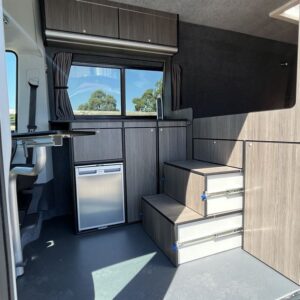 2022.08 VW Crafter 2 Berth Conversion Inside View with Pull Out Drawer/Step System