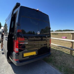 2022.08 VW Crafter 2 Berth Conversion View of Rear of Van with Back Doors Closed