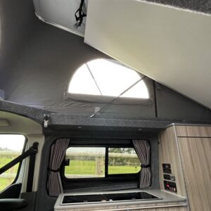 2023.02 Ford Transit Custom SWB Conversion Inside View with Elevating Roof Open