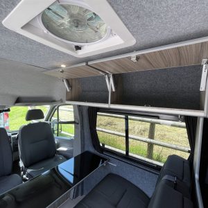 VW Crafter LWB 6 Berth - Seating Area Cupboard open