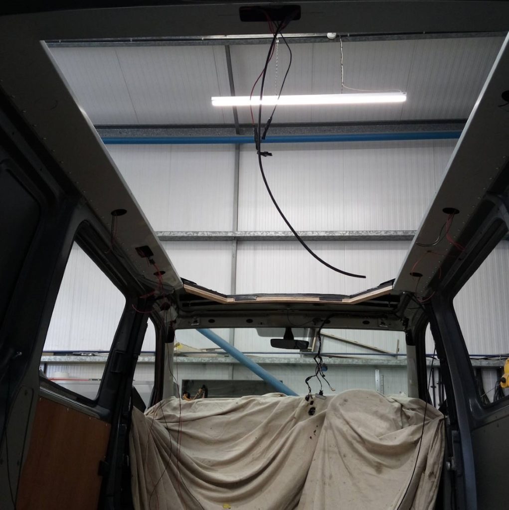 View from inside of a T6 Van With the Windows and Roof Cut Out