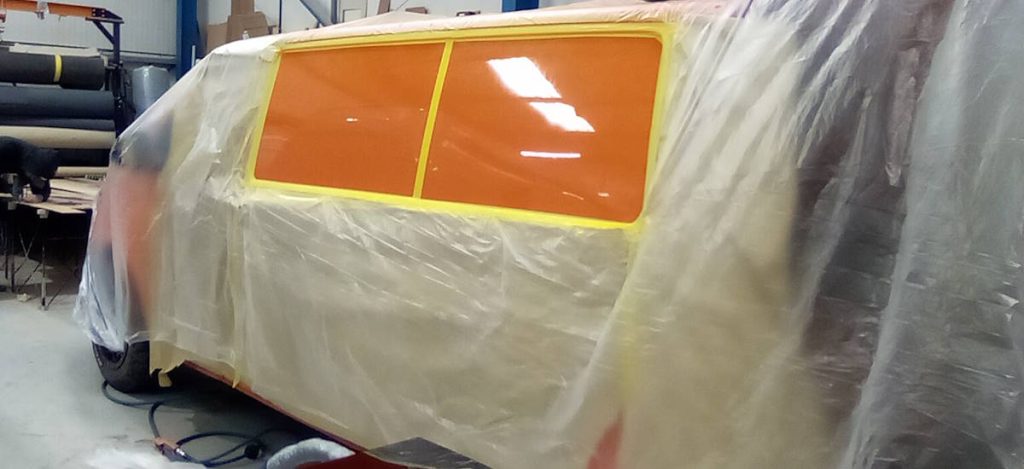 View of a masked and wrapped T5 ready for Window Cutting