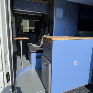 VW Crafter MWB 4 Berth Conversion - View outside in through sliding door
