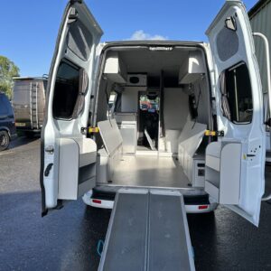 2023.10 Ford Custom LWB Hightop Conversion View of Inside with Rear Ramp in Down Position