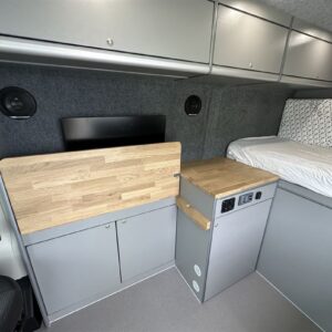 Peugeot Boxer L2H2 Conversion Inside View with Folding Desk in Up Position