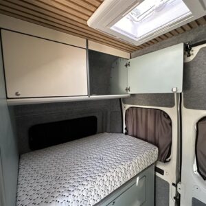 Citroen Relay L3H3 View of Bed Area with Cupboard Open
