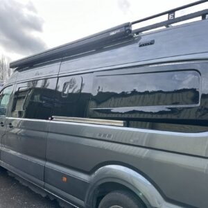 2024.02 New VW Crafter LWB Conversion Outside View of Van showing Flare and Awning