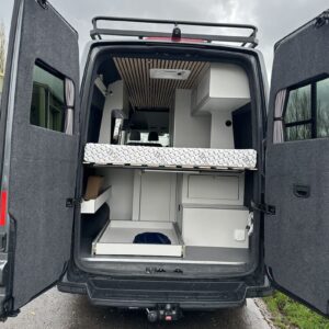 2024.02 New VW Crafter LWB Conversion Rear of Conversion with Back Doors Open