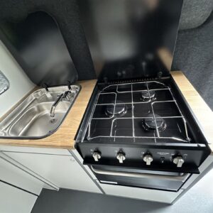2024.02 New VW Crafter LWB Conversion Side kitchen with Glass lids Open on Sink and Hob