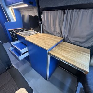 2025.06 Peugeot Boxer L3H2 Conversion Side Kitchen with Worktop Extensions and Open Drawers