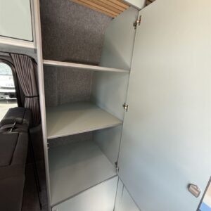 2025.08 MWB Sprinter Conversion Tall Storage Cupboard with Doors Open